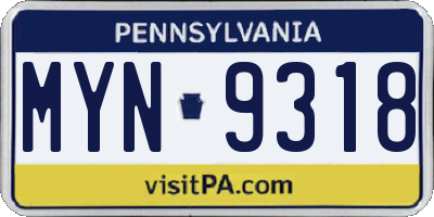 PA license plate MYN9318