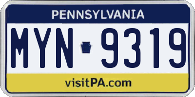 PA license plate MYN9319