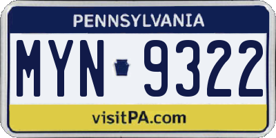 PA license plate MYN9322