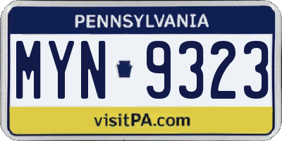 PA license plate MYN9323