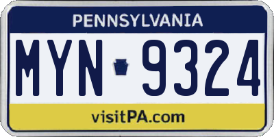 PA license plate MYN9324