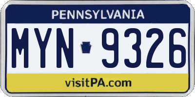 PA license plate MYN9326