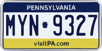 PA license plate MYN9327