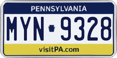 PA license plate MYN9328