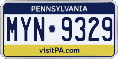 PA license plate MYN9329