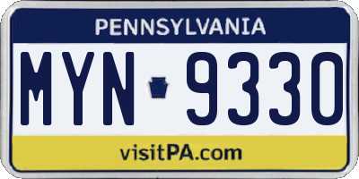 PA license plate MYN9330