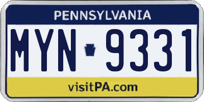 PA license plate MYN9331
