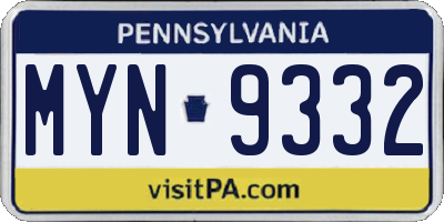 PA license plate MYN9332