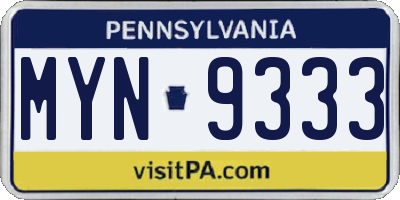 PA license plate MYN9333