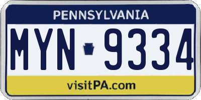 PA license plate MYN9334