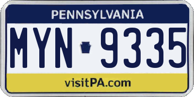 PA license plate MYN9335