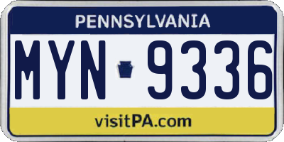 PA license plate MYN9336