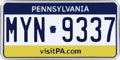 PA license plate MYN9337