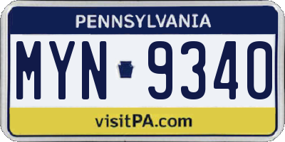 PA license plate MYN9340