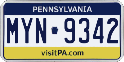 PA license plate MYN9342