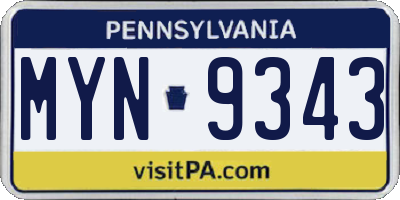 PA license plate MYN9343