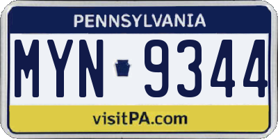 PA license plate MYN9344