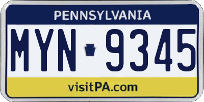 PA license plate MYN9345