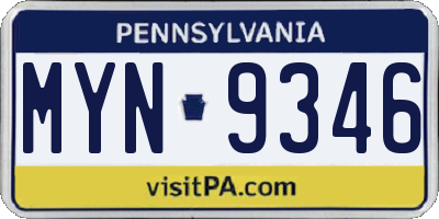PA license plate MYN9346