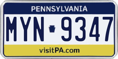 PA license plate MYN9347