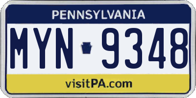 PA license plate MYN9348