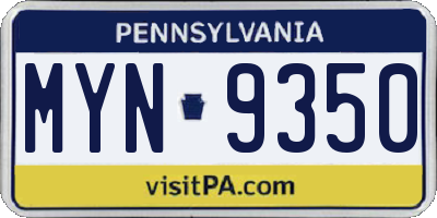 PA license plate MYN9350
