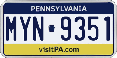 PA license plate MYN9351