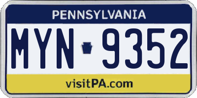 PA license plate MYN9352