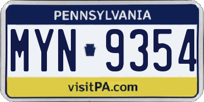 PA license plate MYN9354