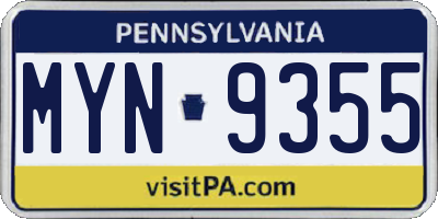 PA license plate MYN9355