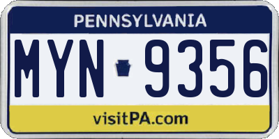 PA license plate MYN9356