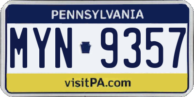 PA license plate MYN9357