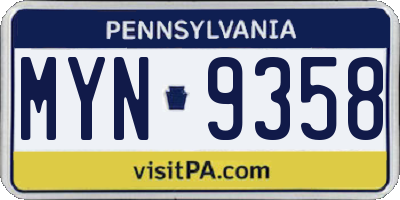 PA license plate MYN9358