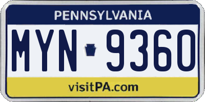 PA license plate MYN9360
