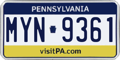 PA license plate MYN9361