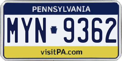 PA license plate MYN9362