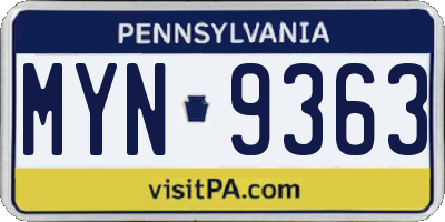PA license plate MYN9363
