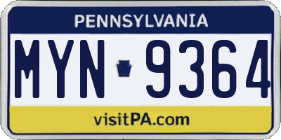 PA license plate MYN9364