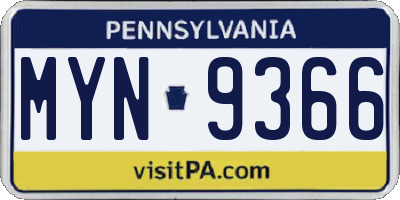 PA license plate MYN9366