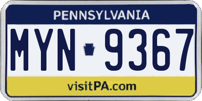 PA license plate MYN9367