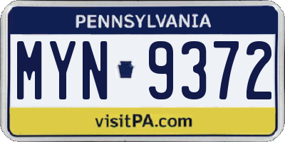 PA license plate MYN9372