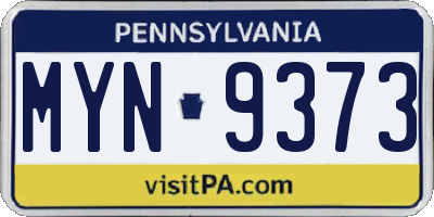 PA license plate MYN9373