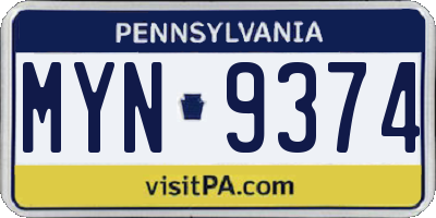 PA license plate MYN9374