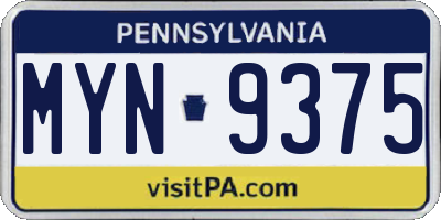 PA license plate MYN9375
