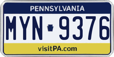 PA license plate MYN9376