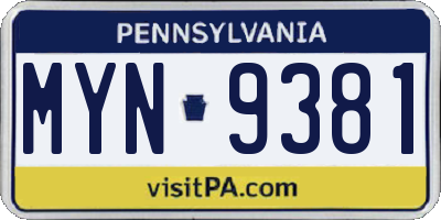PA license plate MYN9381