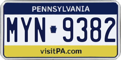 PA license plate MYN9382