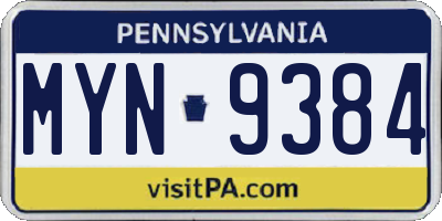 PA license plate MYN9384