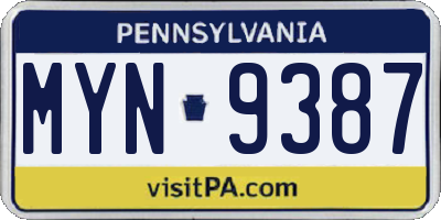 PA license plate MYN9387