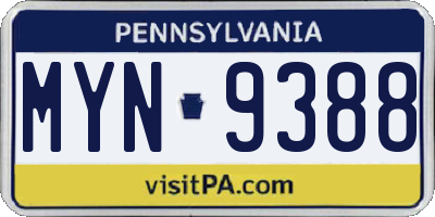 PA license plate MYN9388